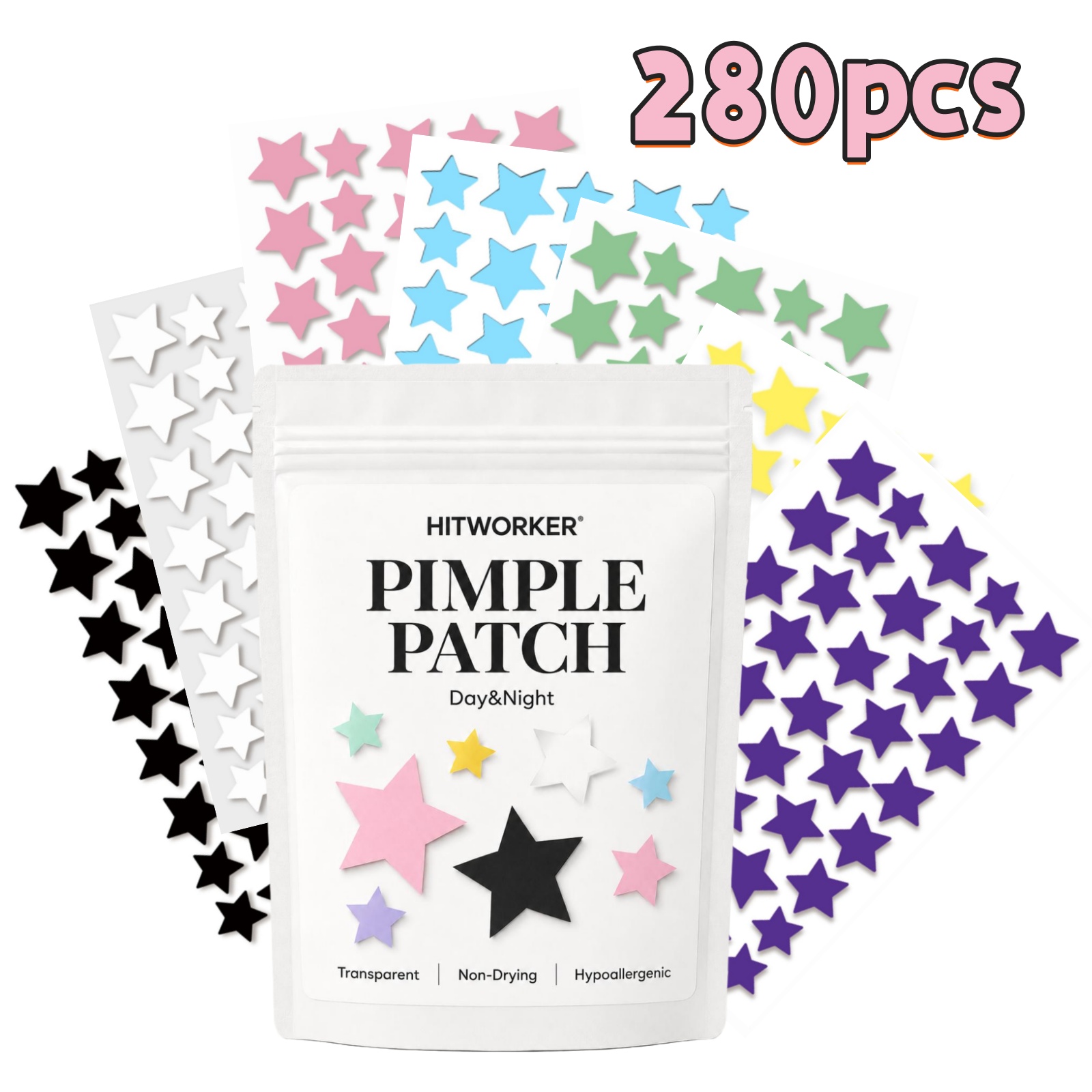 Hydrocolloid Pimple Patch - 280Pcs Rainbow Colorful Star Acne Pimple