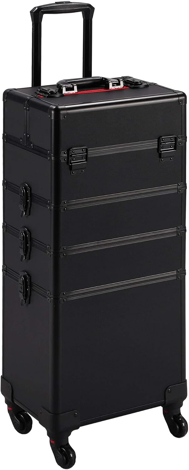 Makeup - Black 4‑in‑1 Lockable Rolling Makeup Train
