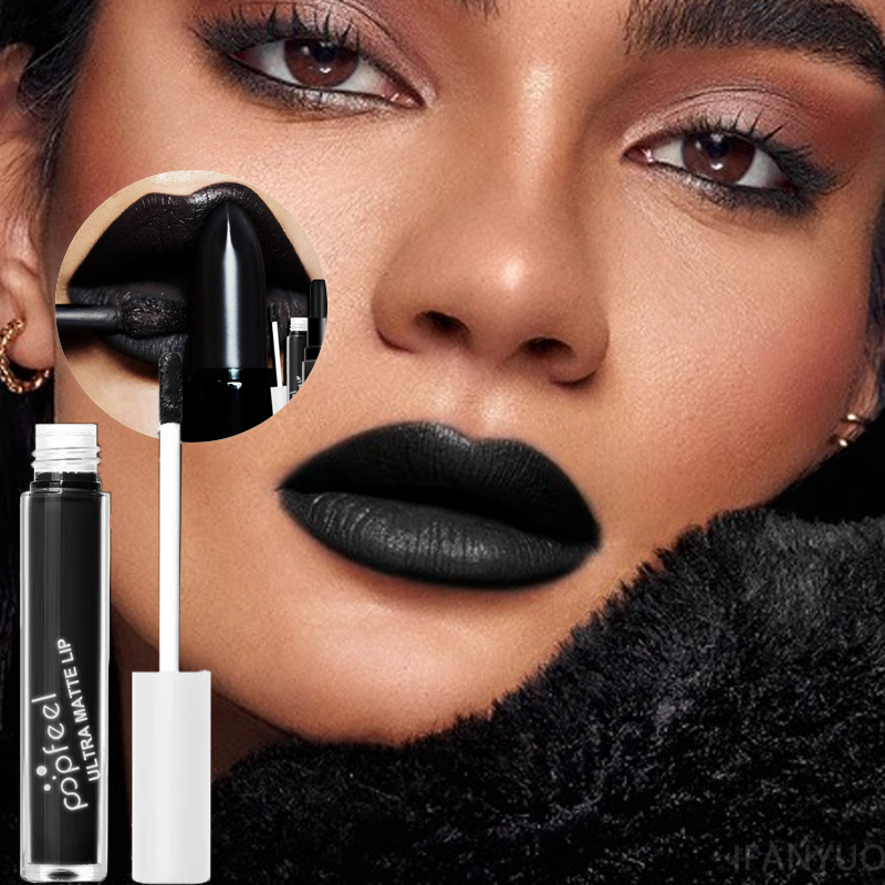 Matte Velvet Lip Tint Long Lasting - Punk Matte Black Liquid Lipstick Waterproof