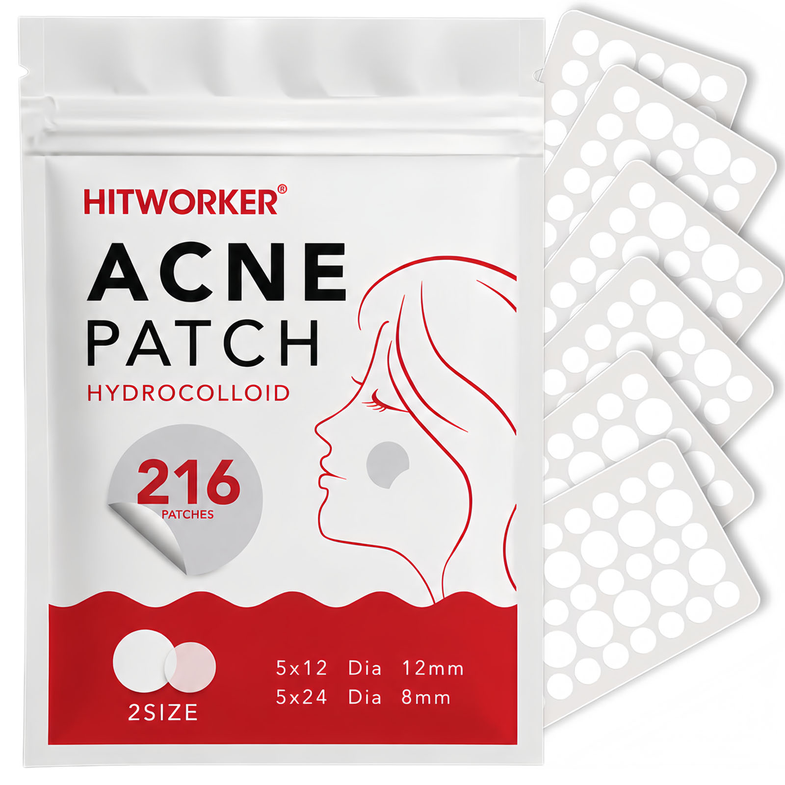 Hydrocolloid Pimple Patch - 216pcs Hydrocolloid Pimple Patches, 2 Sizes