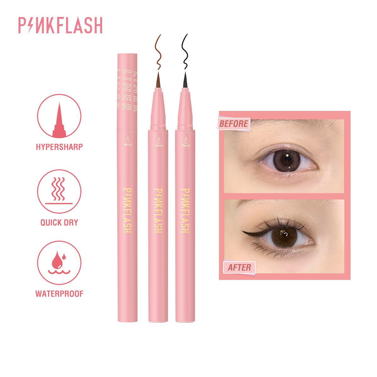 Waterproof Liquid Eyeliner Pen - PINKFLASH Black Liquid Eyeliner Pencil Waterproof