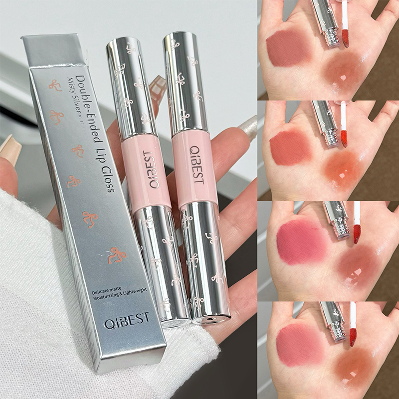 Matte Velvet Lip Tint Long Lasting - QIBEST Double Head Matte Velvet Liquid