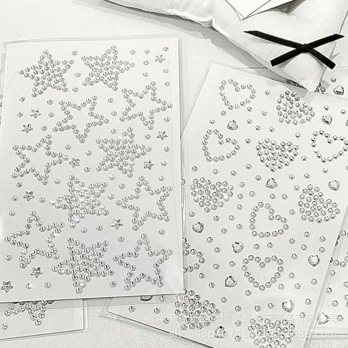 Nail Art - Silver Star Heart Rhinestone Stickers Flatback