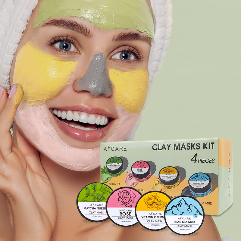 Green Tea Cleansing Clay Mask - 4Pcs Face Mask Set with Turmeric