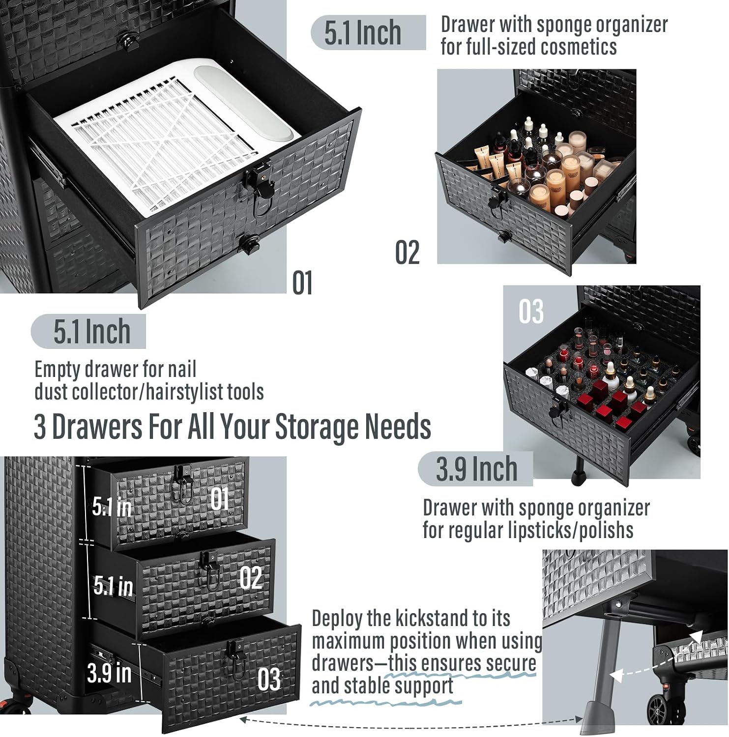 Rolling Salon Cart with 3 Draw - огляд і ціна Makeup