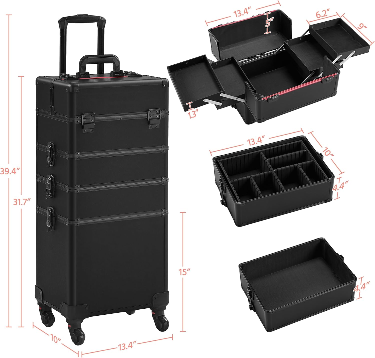Black 4‑in‑1 Lockable Rolling  - огляд і ціна Makeup