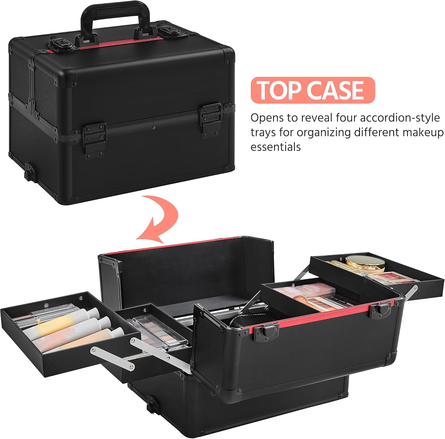 Black 4‑in‑1 Lockable Rolling  - огляд і ціна Makeup